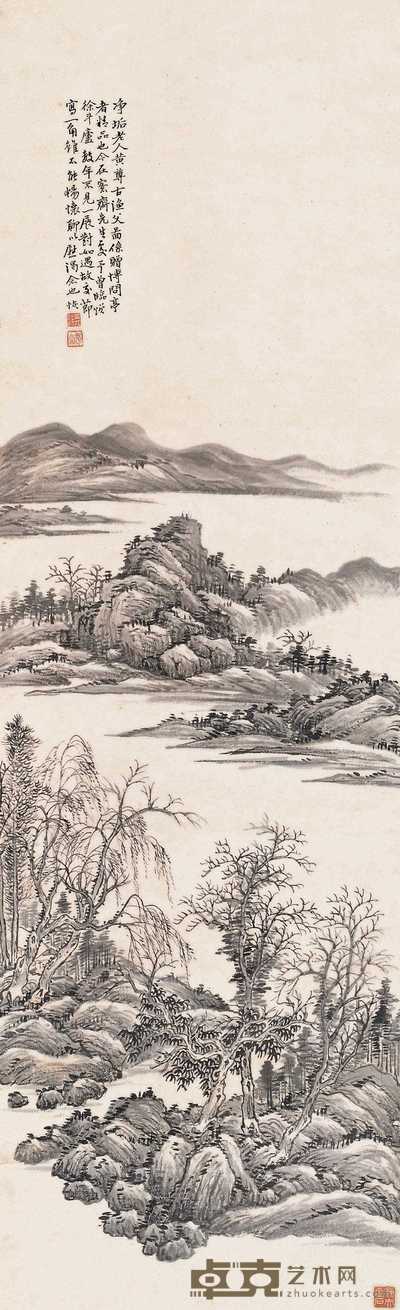 陆恢 疏林晚晴 立轴 132×41cm